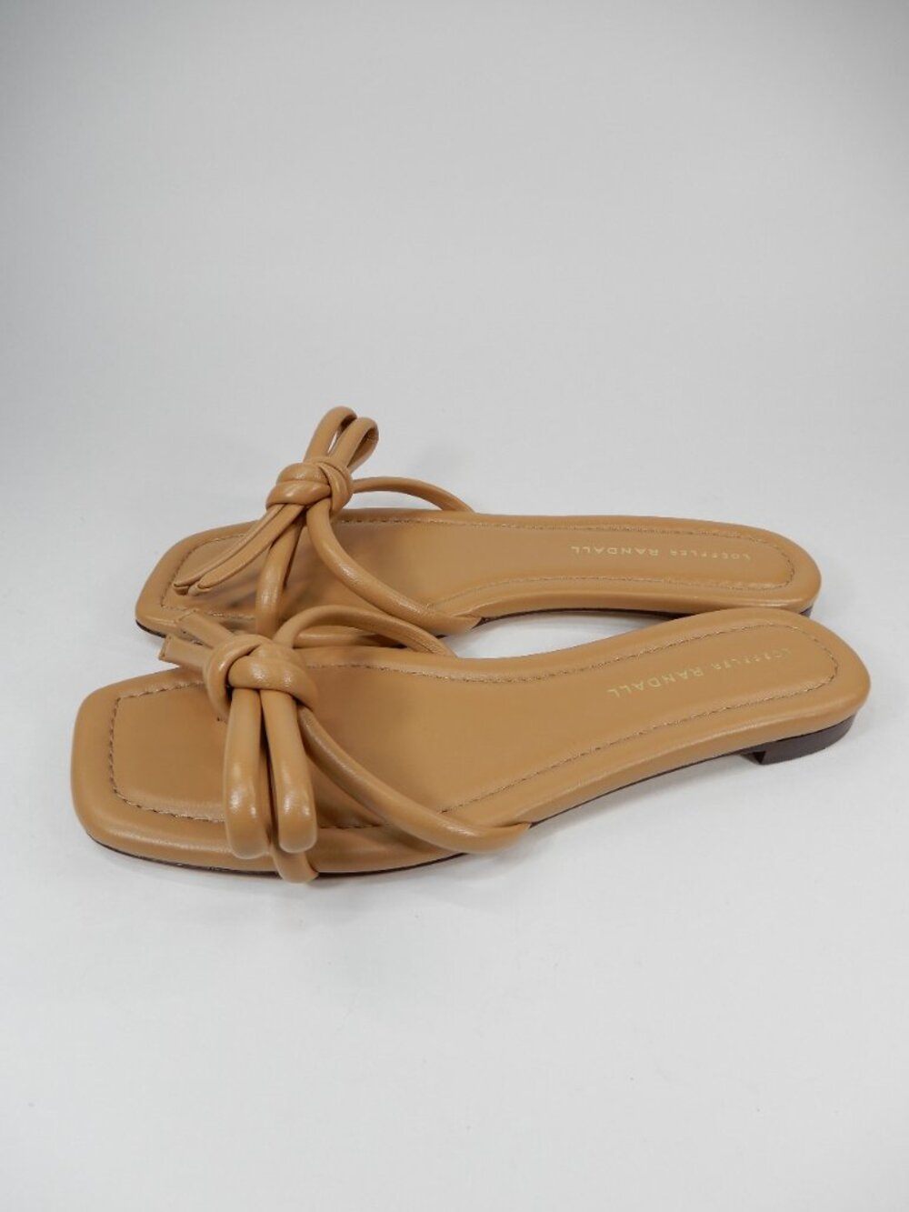 Loeffler Randall Hadley Bow Flat SANDALS Size 8 Tan Leather Square Toe NEW $250 - Picture 11 of 15